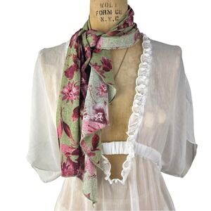 Cottagecore Floral Scarf Rose Print Sage Green Romantic Women OS Preppy Dainty